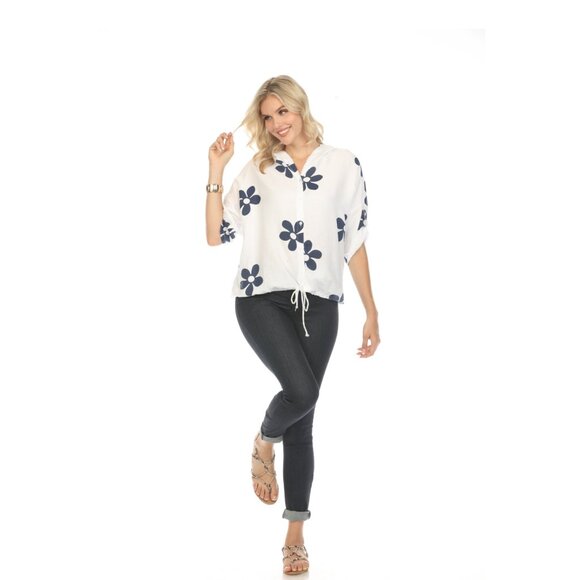 Hooded Floral Print Drawstring Top - Picture 6 of 10